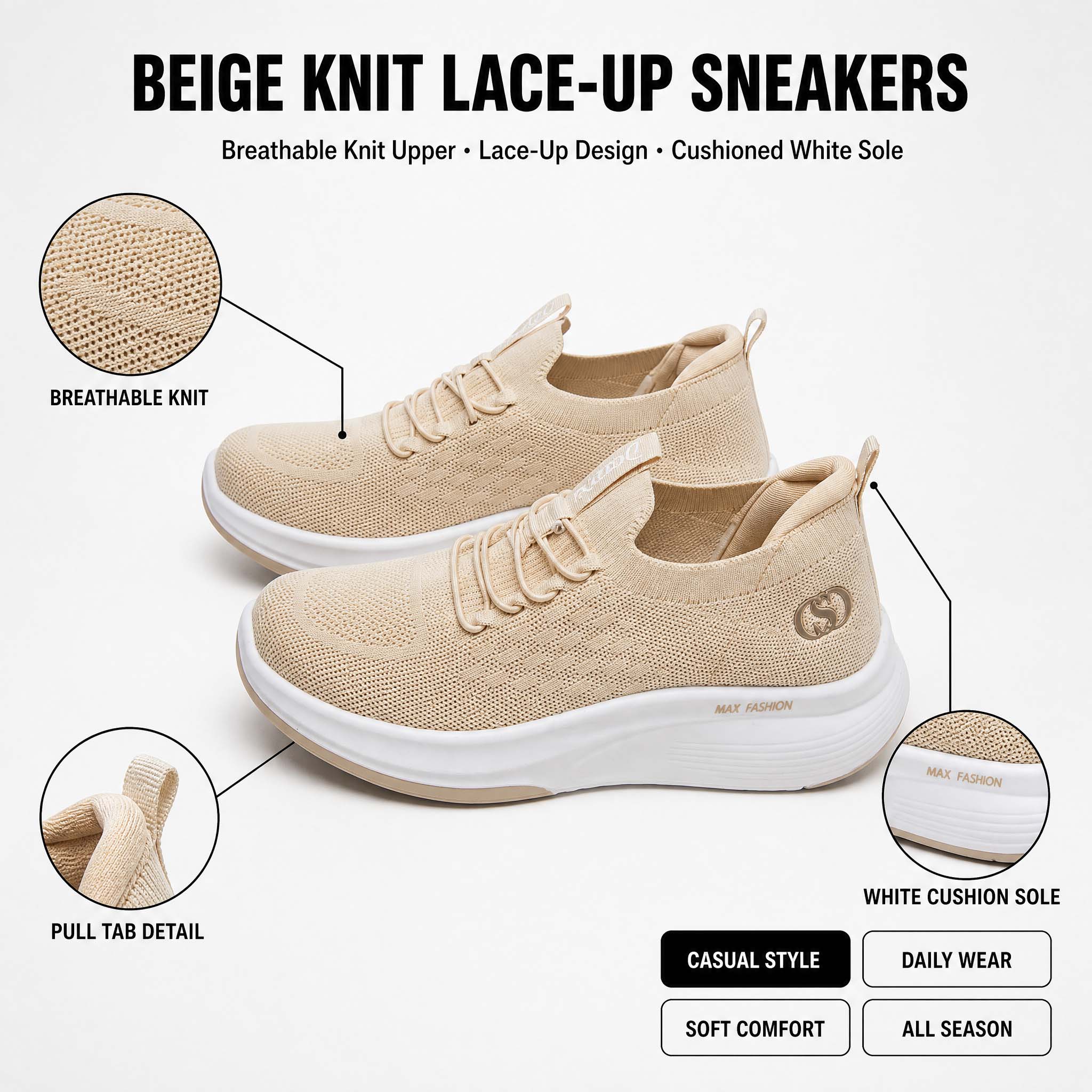 Scarpe da passeggio con suola  - Knit Fabric Lace Up Sneakers recensione e prezzo